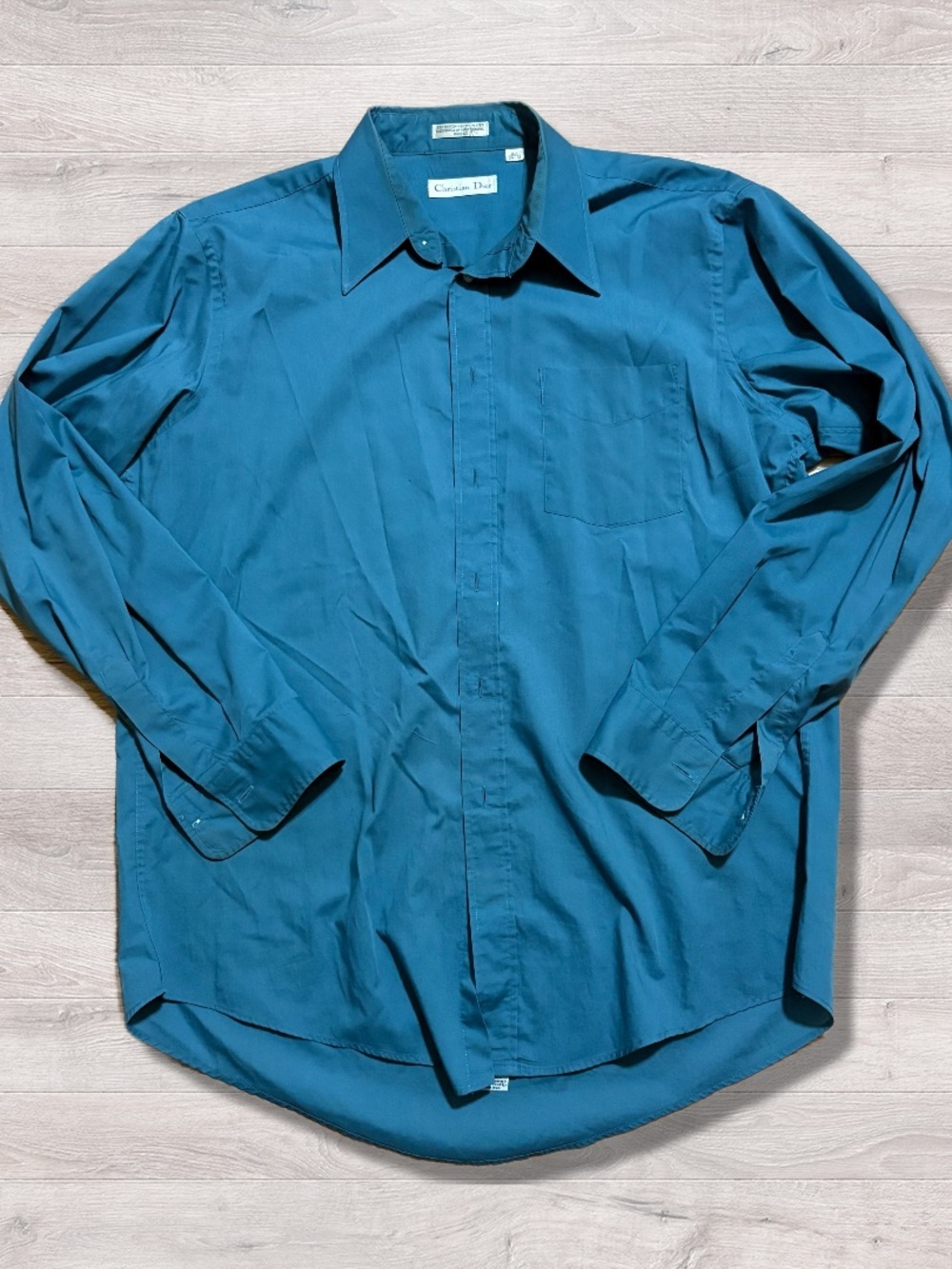 Christian Dior Designer Teal Blue Men’s Dress Shirt 16.5 34/35